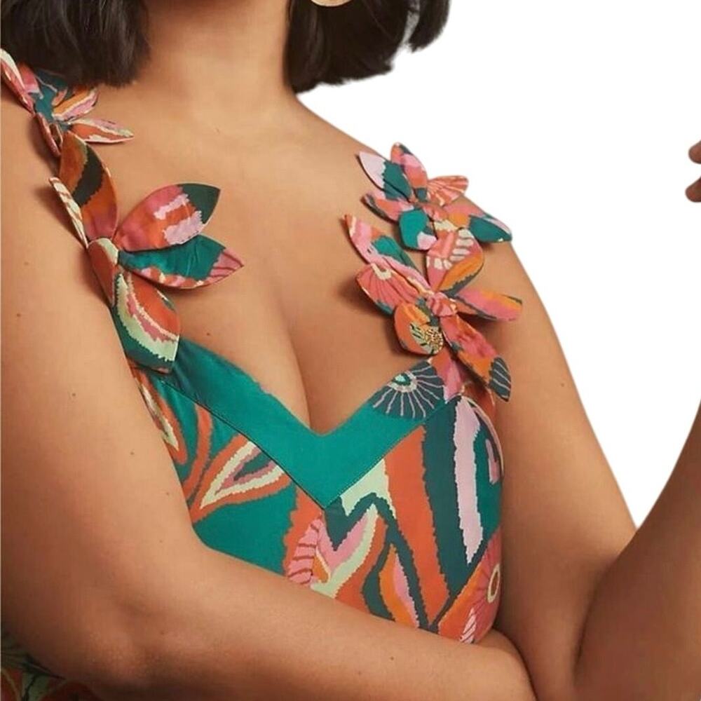 FARM RIO Anthropologie Pleated Palm Midi Pockets Dress, Size 2X Brand New SOO - Picture 2 of 16